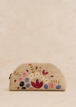 Outlet Sezane Beutel Simone Raphia Stickerei mehrfarbig