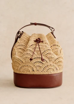 Outlet Sezane Bucket Bag Alma Raphia naturfarben