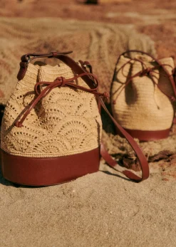 Outlet Sezane Bucket Bag Alma Raphia naturfarben