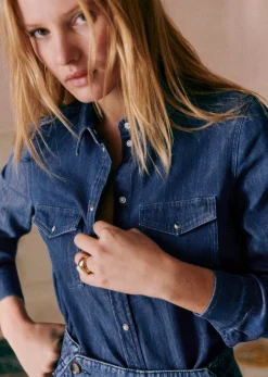 Sezane Hemd Alba Blau Denim