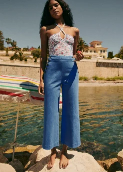 Discount Sezane Hose Marino Crop Blau