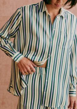 Online Sezane Hose Tiziano Streifen Grün Lila