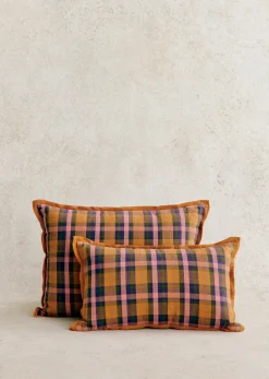 Hot Sezane Kissen Gewebte Madras -  Großes Modell Rosa und Ocker