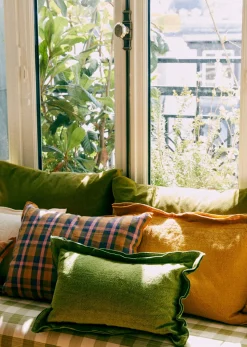 Hot Sezane Kissen Gewebte Madras -  Großes Modell Rosa und Ocker