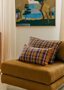 Hot Sezane Kissen Gewebte Madras -  Großes Modell Rosa und Ocker