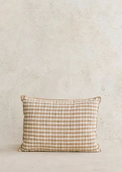 New Sezane Kissen Gewebte Pianissimo -  Großes Modell Webkaros Kaffee und Blush – Webstreifen Blush