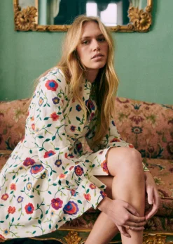 Best Sezane Kleid Alizia - Rosa Schöpfung Mehrfarbige Blumenstickerei