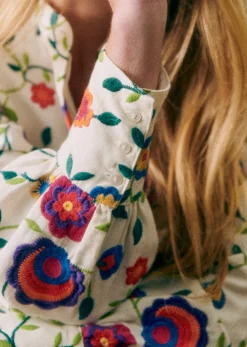Best Sezane Kleid Alizia - Rosa Schöpfung Mehrfarbige Blumenstickerei