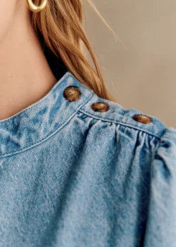 Clearance Sezane Kleid Aluzie Hellblau
