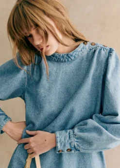 Clearance Sezane Kleid Aluzie Hellblau