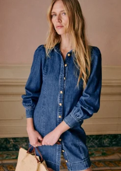 Outlet Sezane Kleid Eulalia Mittelblau