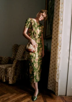 Sale Sezane Kleid Luce Grüner Blumenstrauß