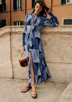 Best Sezane Kleid Selma Patchwork Blau