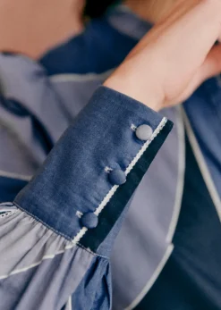 Best Sezane Kleid Selma Patchwork Blau