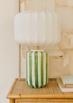 Sale Sezane Lampe Mezzo - Gestreift Grün Mezzo Lampenschirm - Ecrufarben