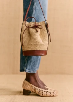 New Sezane Mini Bucket Bag Farrow Raphia
