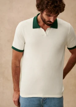 Sezane Polo-Shirt Nick Ecru / Grün
