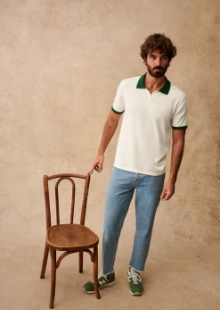Sezane Polo-Shirt Nick Ecru / Grün