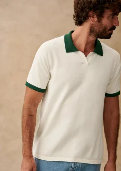 Sezane Polo-Shirt Nick Ecru / Grün