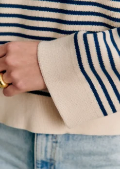 Online Sezane Pullover Daisy Naturfarben/Marineblau