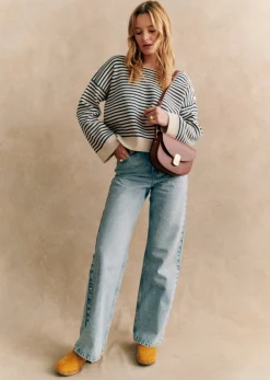 Online Sezane Pullover Daisy Naturfarben/Marineblau
