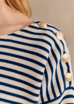 Online Sezane Pullover Daisy Naturfarben/Marineblau