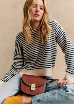 Online Sezane Pullover Daisy Naturfarben/Marineblau