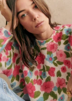 Sale Sezane Pullover Janelia Blumen Rosa/Türkis