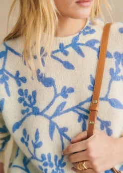 Online Sezane Pullover Pelagie Ecru Blumen Blau