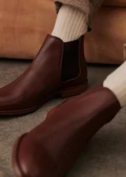 Sale Sezane Stiefeletten Chelsea Woody Leder Tradition Camel