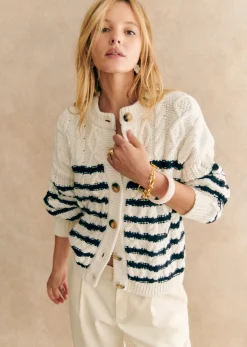 New Sezane Strickjacke Sean Ecru/Marineblau