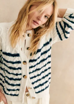 New Sezane Strickjacke Sean Ecru/Marineblau