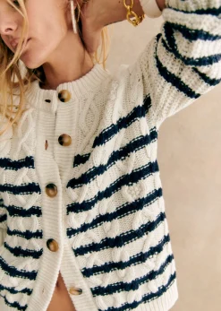 New Sezane Strickjacke Sean Ecru/Marineblau