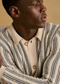 New Sezane Strickjacken Alessio Ecru / Blau