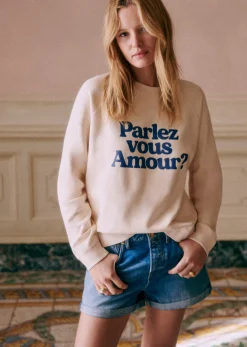 Sale Sezane Sweatshirt Parlez Vous Amour - Solidarische Kreation Cremeweiß / Marineblau