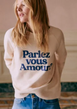 Sale Sezane Sweatshirt Parlez Vous Amour - Solidarische Kreation Cremeweiß / Marineblau