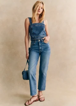 Sale Sezane Top Hermance Blau Denim dunkel