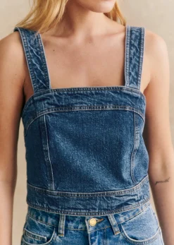 Sale Sezane Top Hermance Blau Denim dunkel