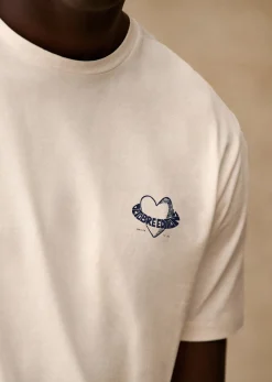 Clearance Sezane T-Shirt Coeur Ecru/Marineblau