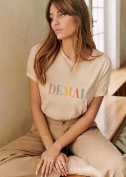 Hot Sezane T-Shirt Demain Cremeweiß / Mehrfarbig