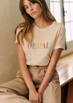 Hot Sezane T-Shirt Demain Cremeweiß / Mehrfarbig