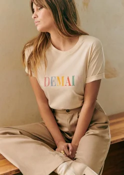 Hot Sezane T-Shirt Demain Cremeweiß / Mehrfarbig