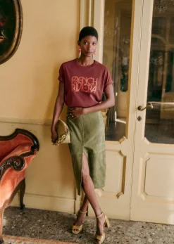 Online Sezane T-Shirt French Riviera Braun / Koralle