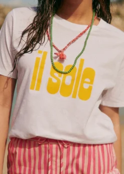 Clearance Sezane T-Shirt Il Sole Weiß/Gelb