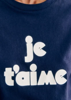 Sale Sezane T-Shirt Je T'aime Marineblau/Ecru