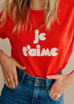 New Sezane T-Shirt Je T'aime - Rosa Schöpfung Rot/Ecru