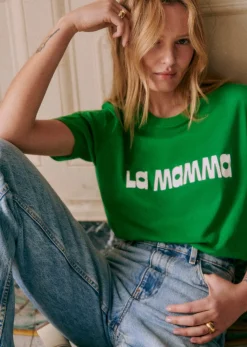 Sale Sezane T-Shirt La Mamma Grün / Ecru