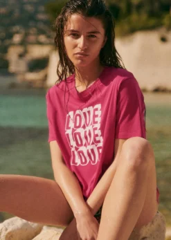 Online Sezane T-Shirt Love Love Love Bordeaux/Ecru